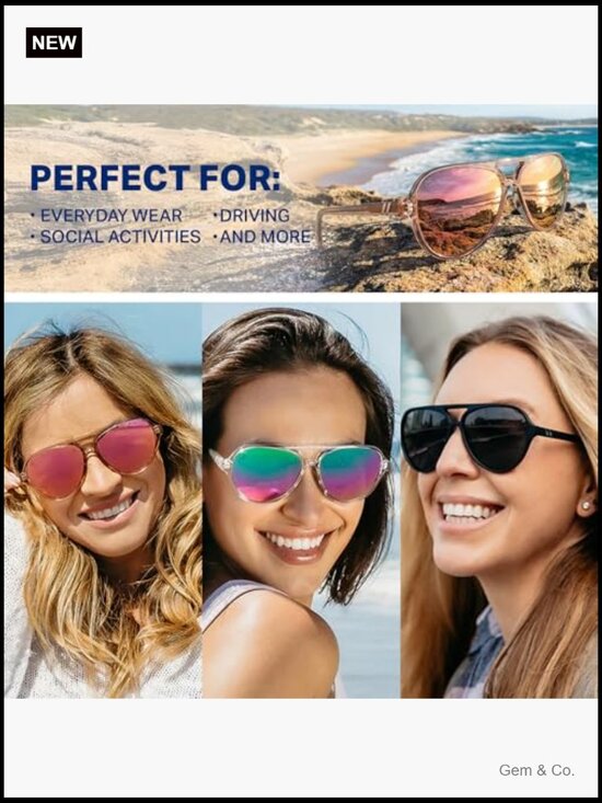 Polarized Aviator Sunglasses with Wrap-Around Frame, 100% UV Protection